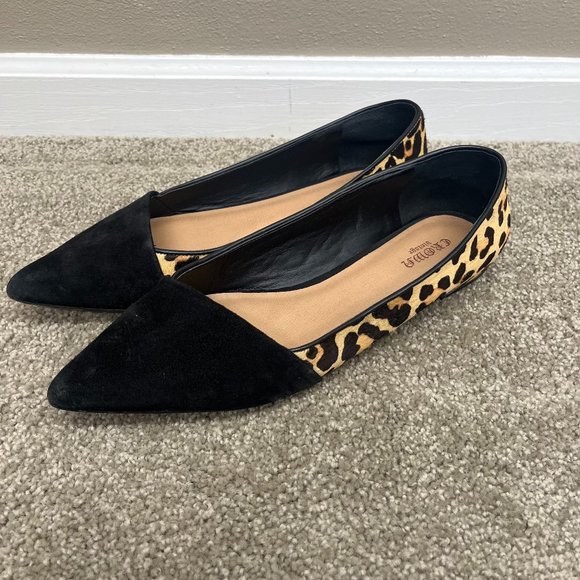 Black Leopard Print Pointed Toe Flats - Size 8 - Picture 2 of 7
